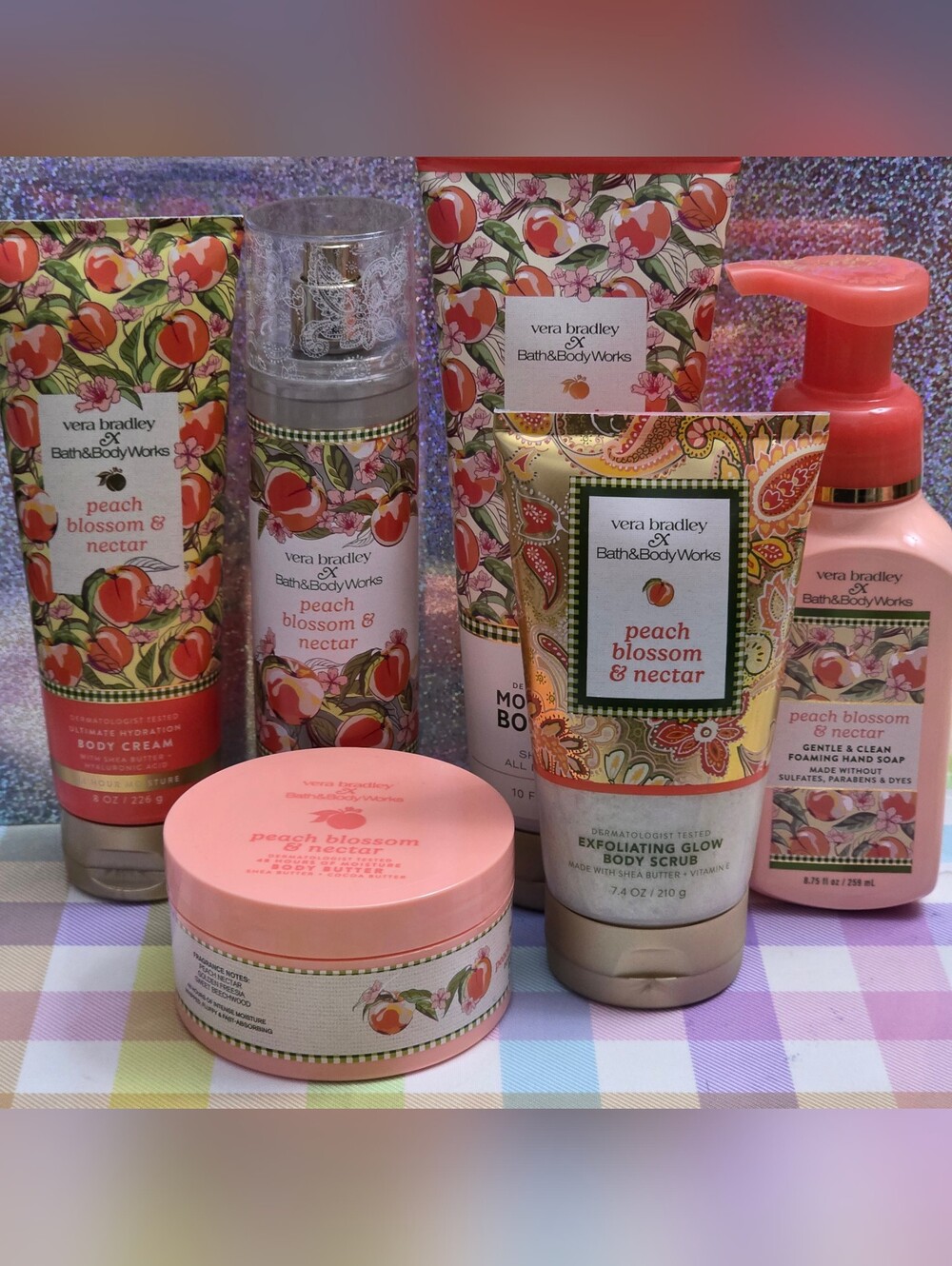 Bath Body Works Vera Bradley Peach Blossom & Nectar Body Care 6pc Set NEW Rare